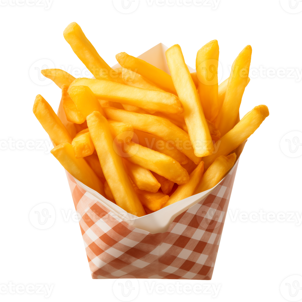 AI generated french fries in a paper box isolated on a transparent background png