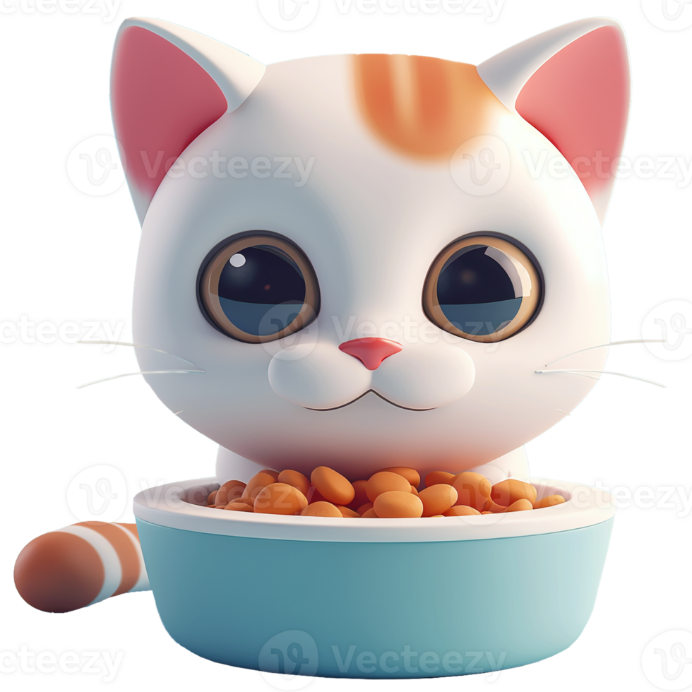 AI generated Cute cat and cat food, 3d design. Suitable for petshop and design elements png