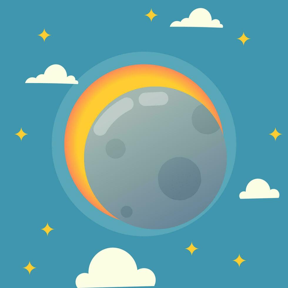 Solar Eclipse illustration in flat cartoon style. Banner for kids education at school, kids books. Vector illustration