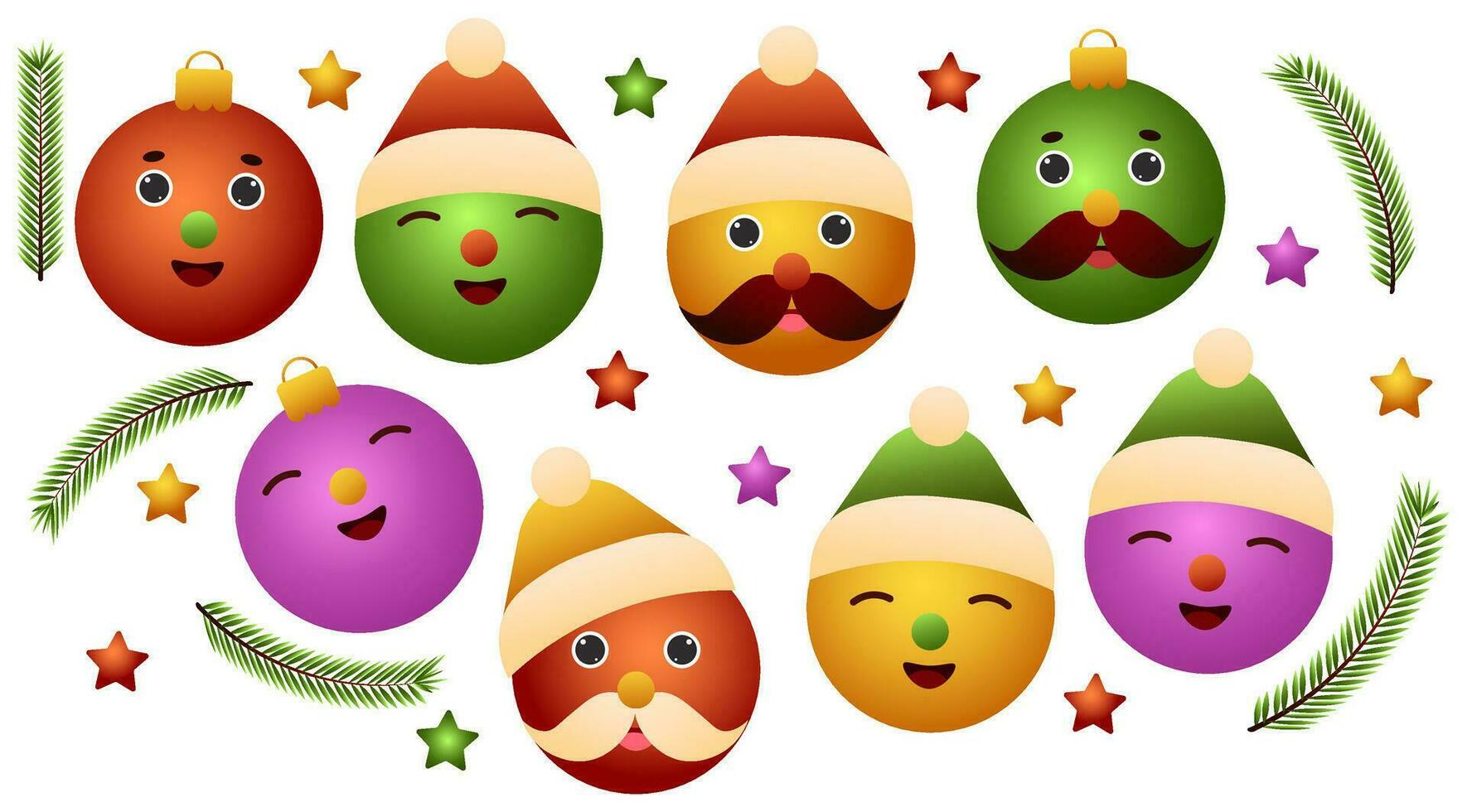 Set of Cute characters Christmas balls for the Christmas tree. cartoon Vector illustration.