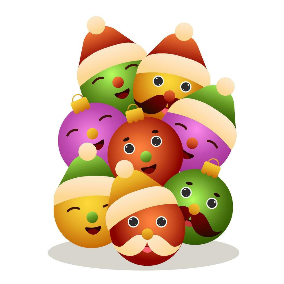 Cute characters Christmas balls for the Christmas tree. cartoon Vector illustration.