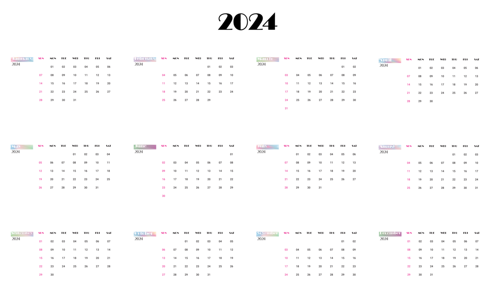 2024 calendar all months together png