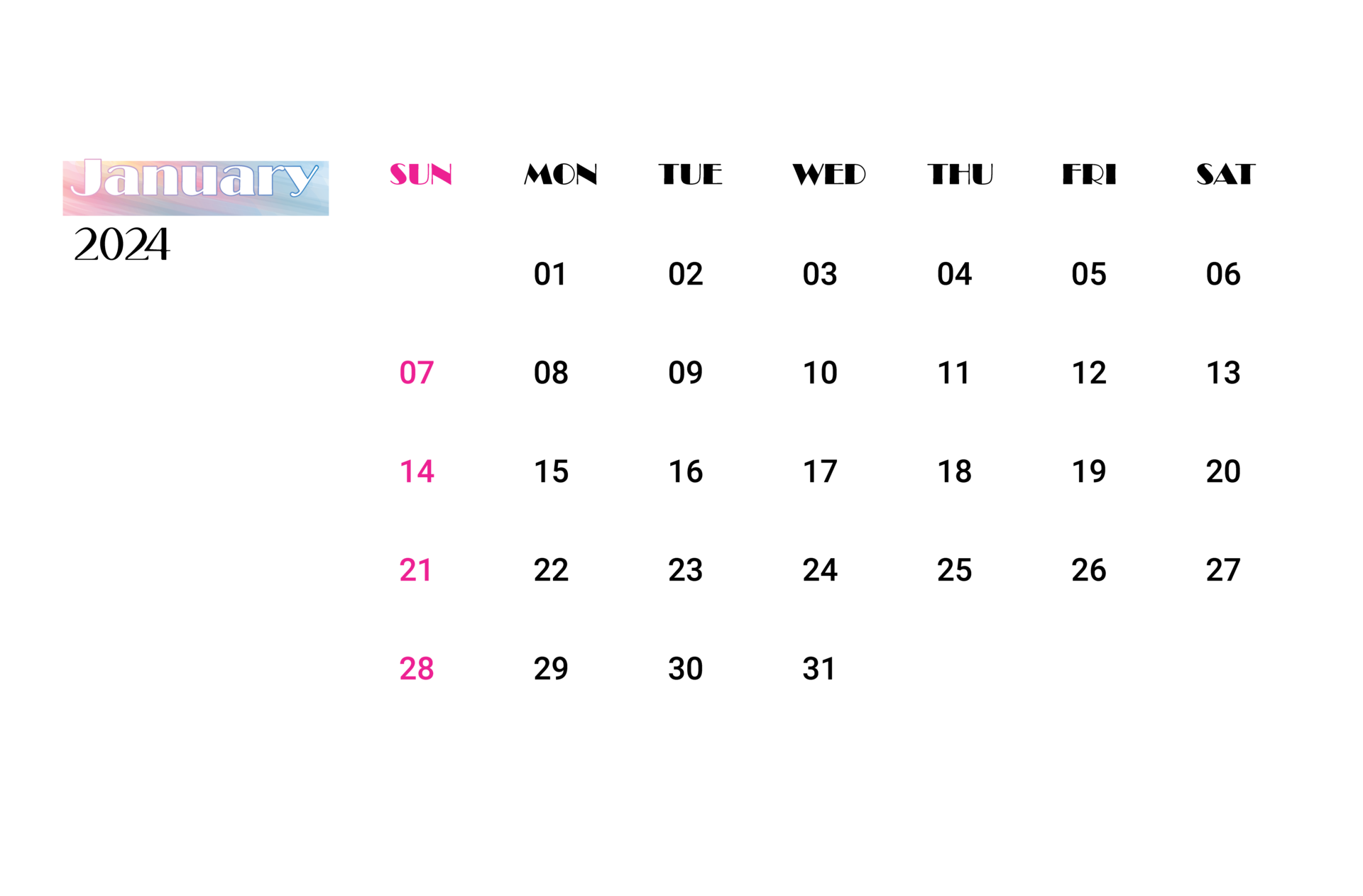 January 2024 calendar 35931565 PNG