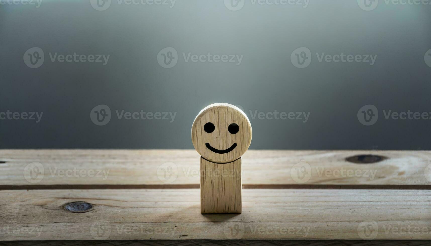ai generado un de madera juguete con sonriente cara solo concepto foto