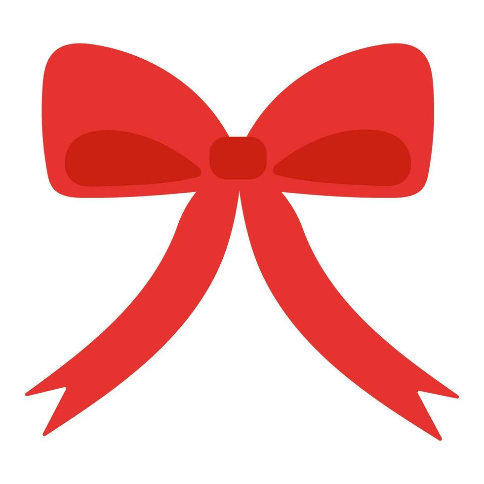 Christmas red ribbon bow, vector flat illustration