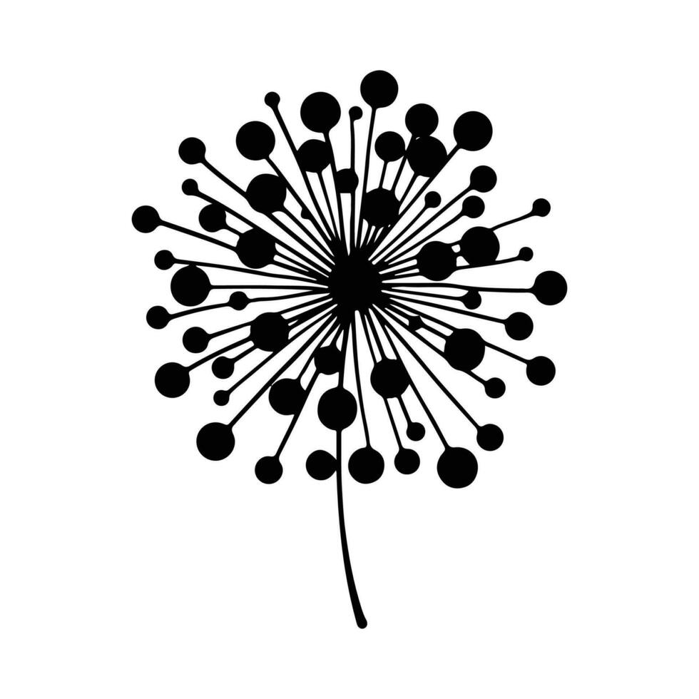 Dandelion flower silhouettes. Spring season blooming blowball flowers doodles vector illustration. Dandelion fluffy nature silhouette