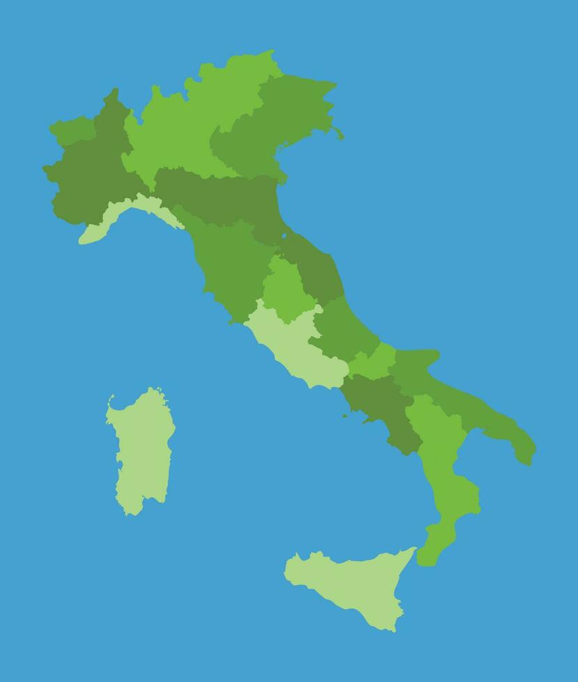 Italia vector mapa en escala verde con regiones