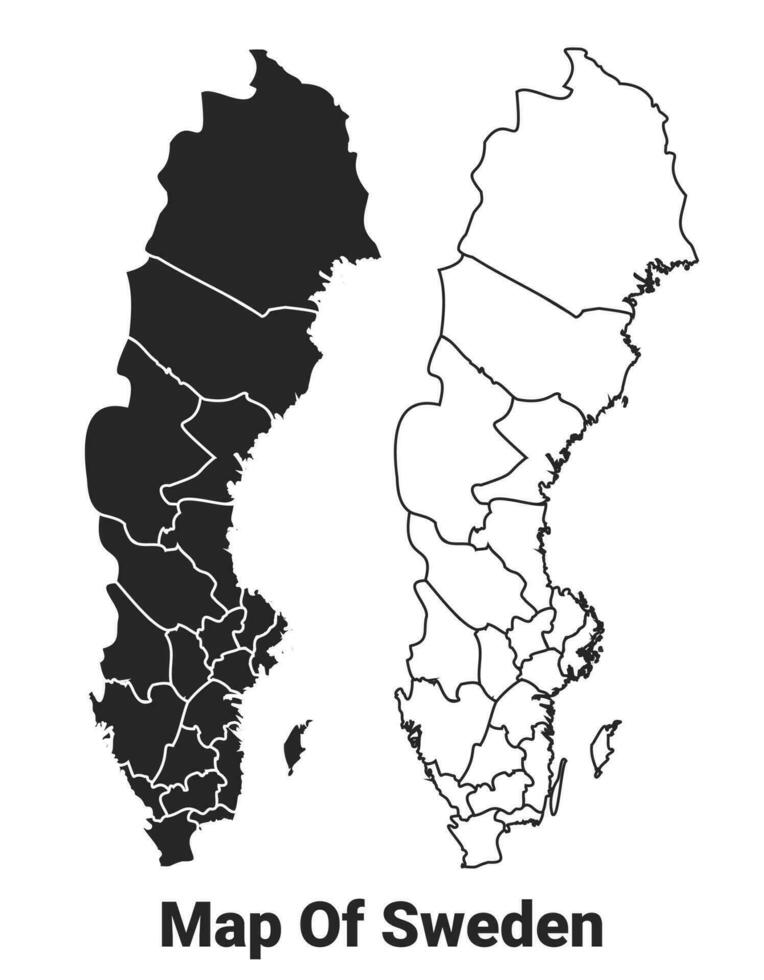 Vector Black map of Sweden country with borders of regions