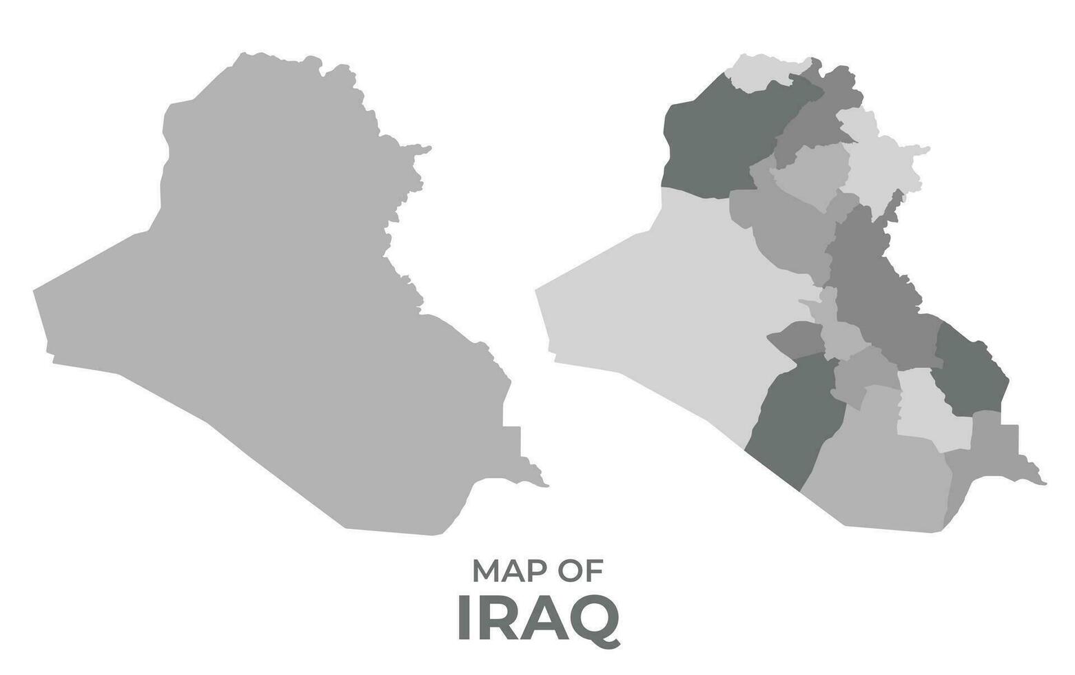 Greyscale vector map of Iraq with regions and simple flat illustration