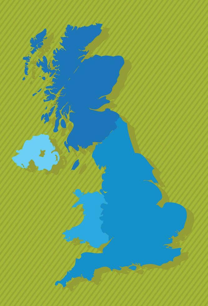 United Kingdom map with regions blue political map green background vector illustration
