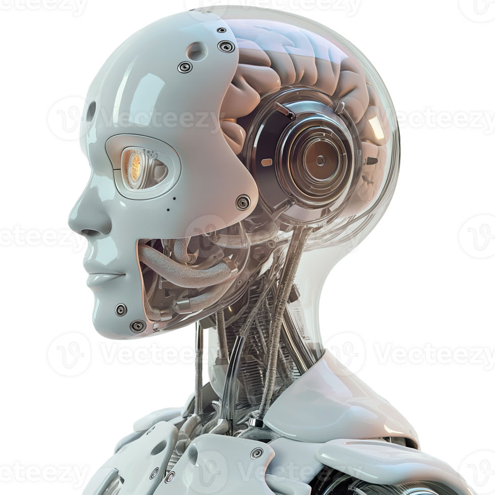 AI generated Robot with visible brain, 3d design. Suitable for technology and science png