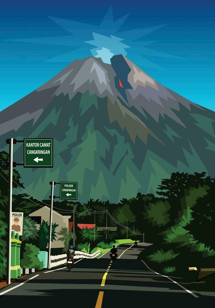 Mount Merapi landscape Yogyakarta vector for background design.