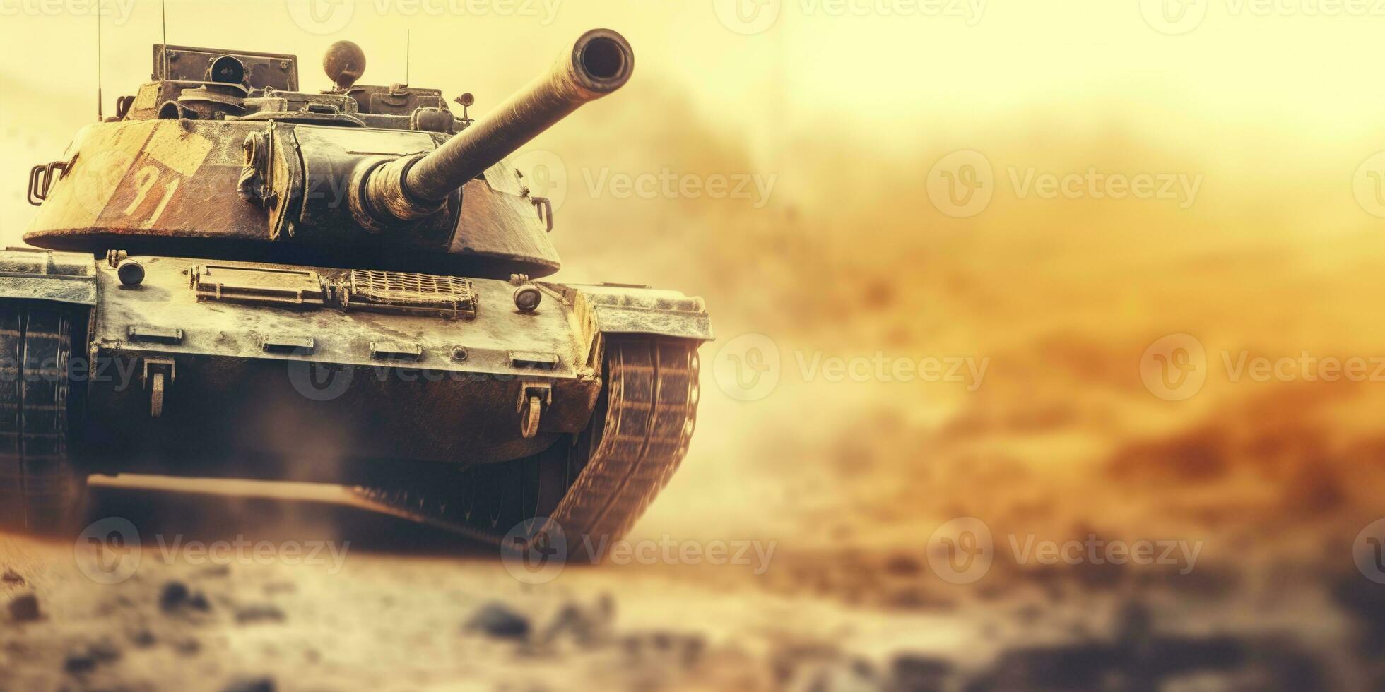 AI generated A Close Up Look at the Power and Destruction of a World War II Tank Firing Shell. AI Generative photo