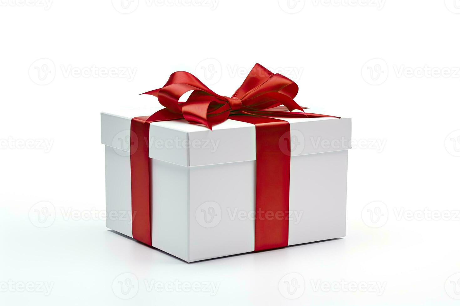 AI generated Gift box with red ribbon isolated on white background. AI Generated photo