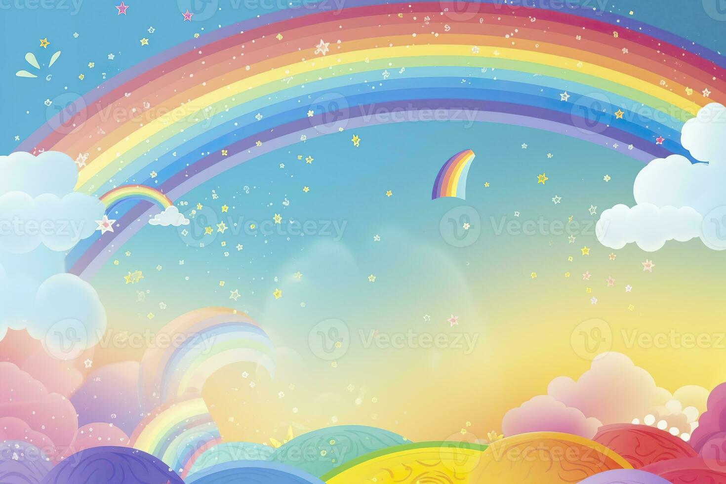 AI generated Fantasy sky rainbow. Fairy skies rainbows colors, magic landscape and dream sky. Generate Ai photo