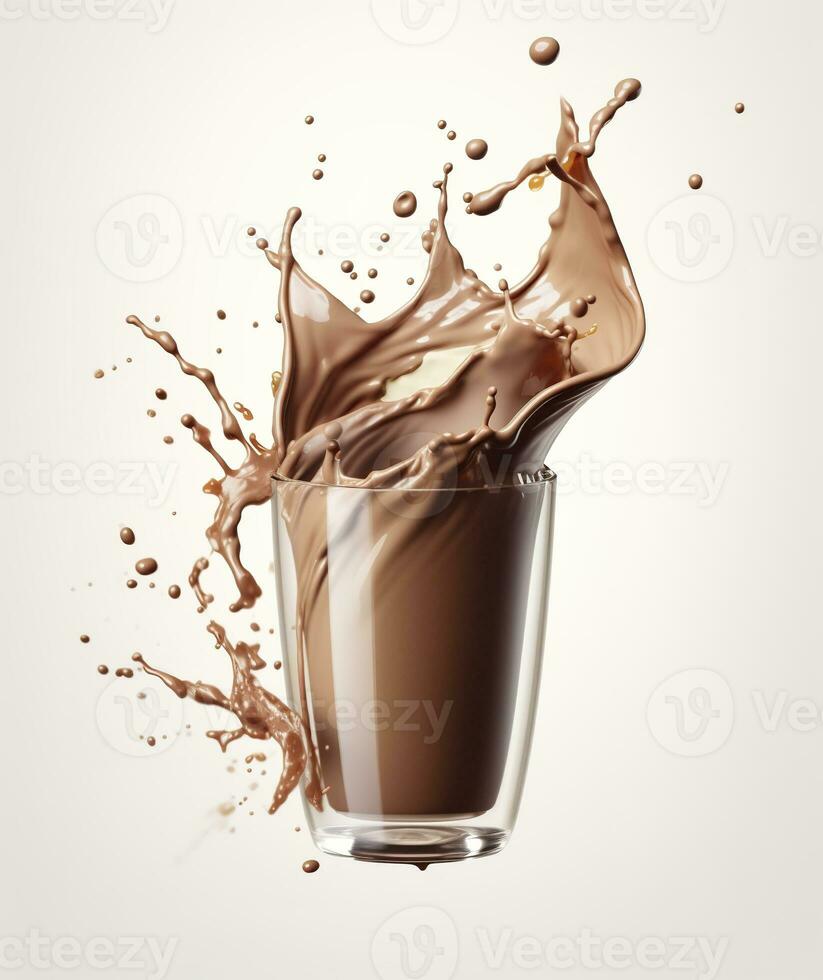 AI generated Glass with splashing cocoa, Chocolate Pouring, and splash. 3d illustration.  AI Generated photo