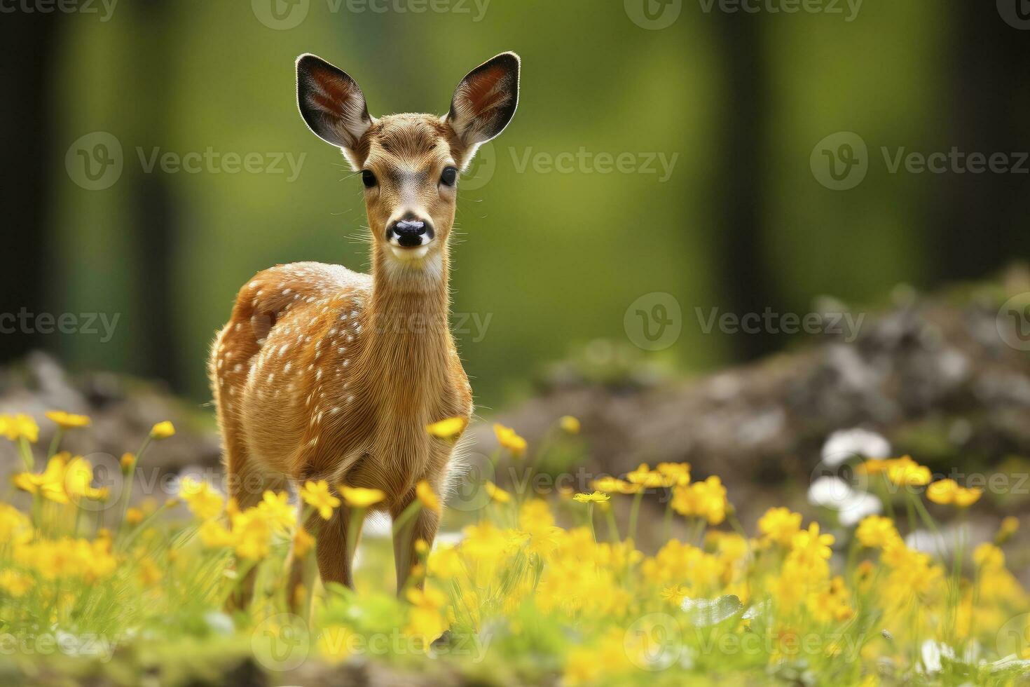 AI generated Female roe deer with beautiful flower. AI Generated photo