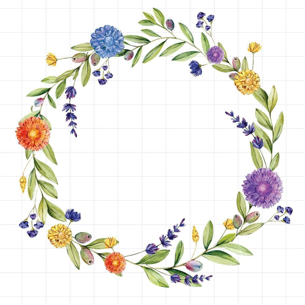 watercolor floral wreath vector