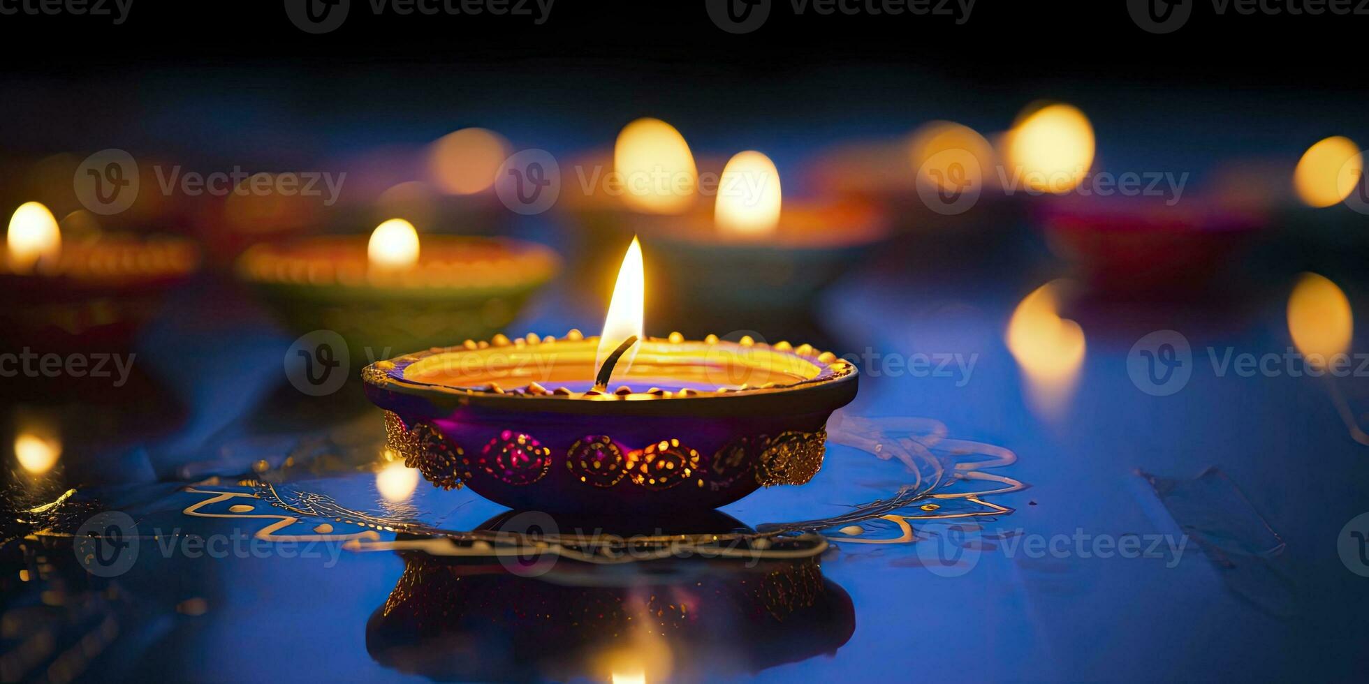 AI generated Happy Diwali. Diya oil lamps were lit during the celebration. AI Generated photo