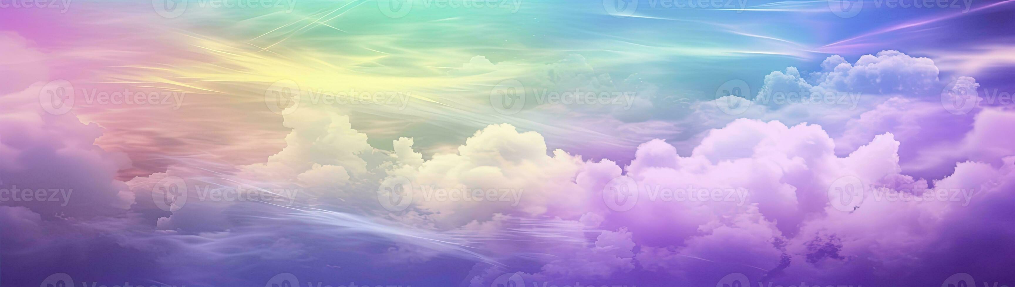 AI generated Rainbow sky with fluffy clouds. Multicolored toned sky. AI Generated. photo