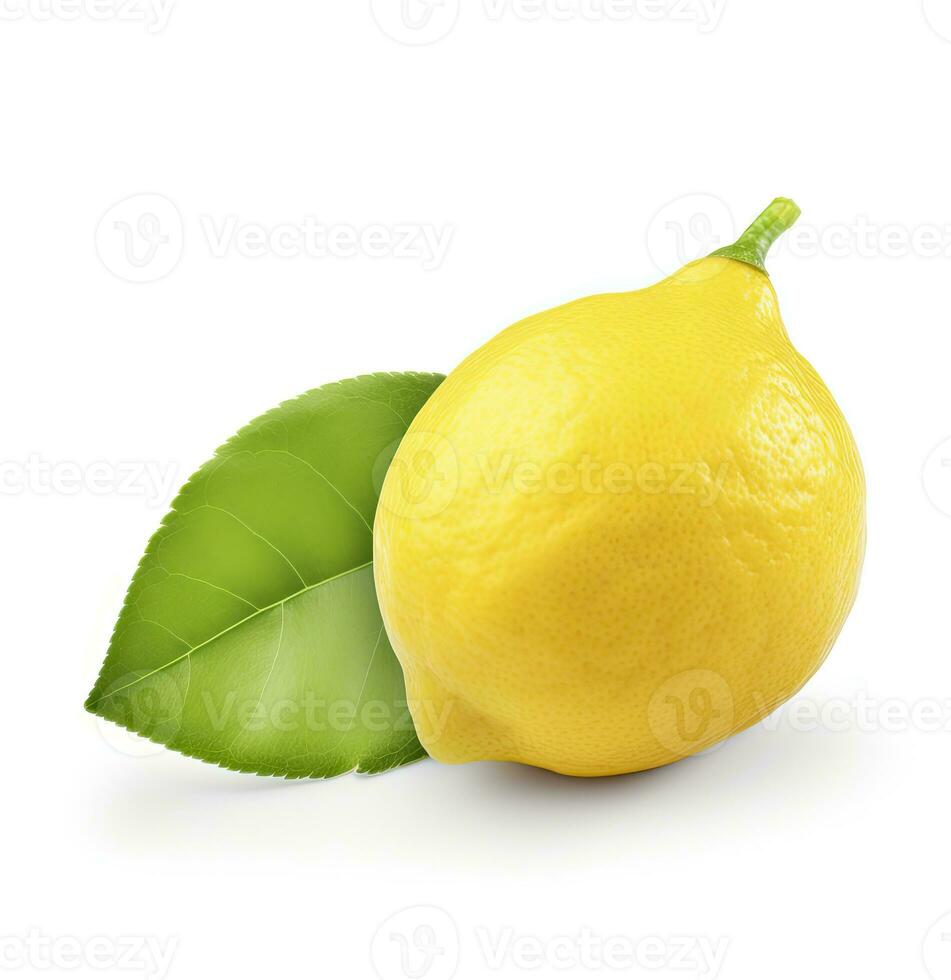 AI generated Lemon with leaf isolated on white background. AI Generated photo