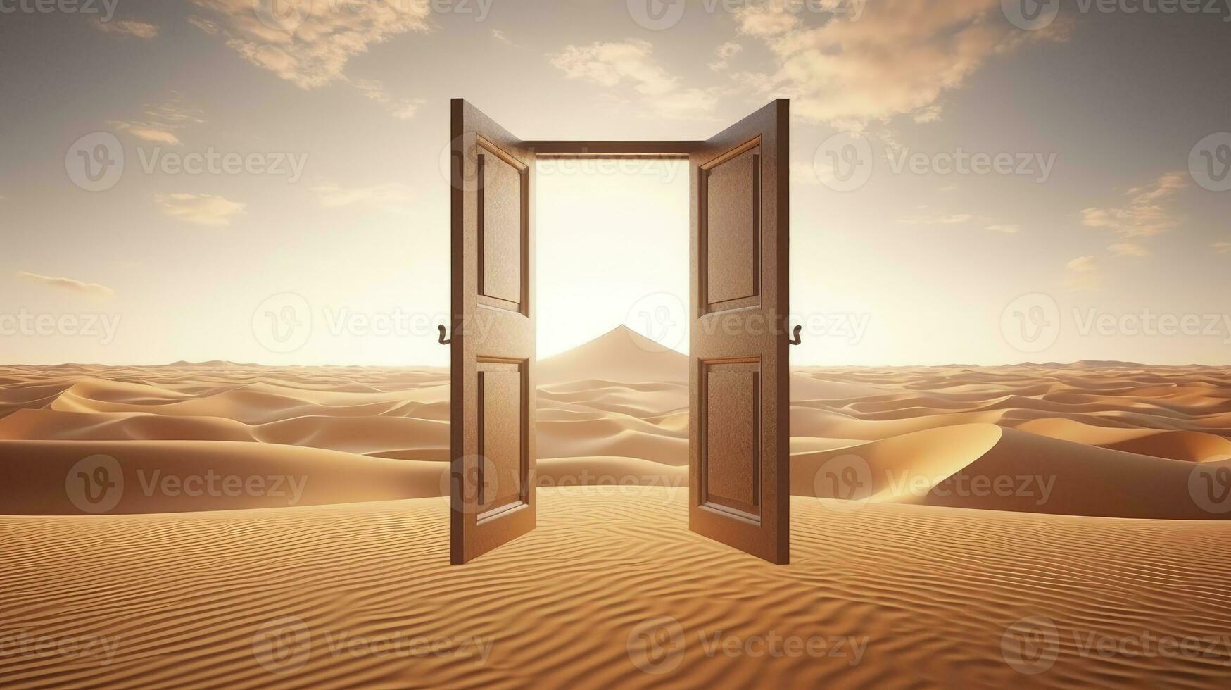 ai generado el abrió puerta en el desierto. desconocido y comienzo arriba concepto. ai generado. foto