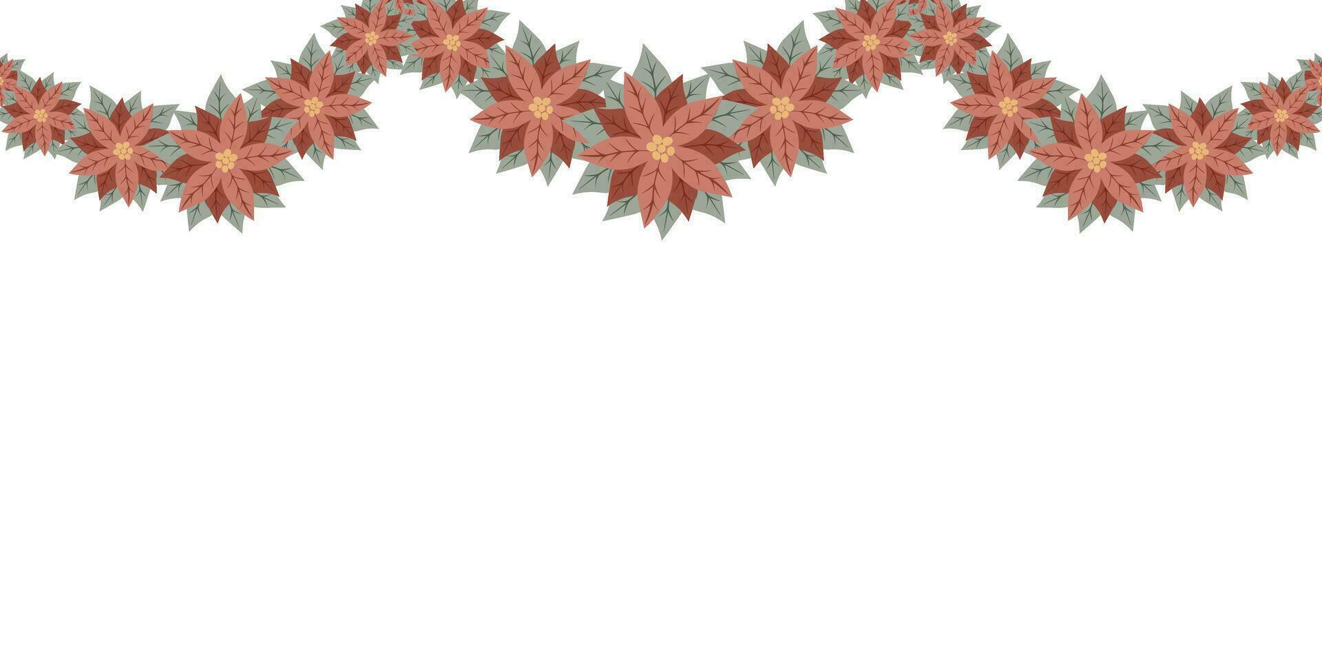 Christmas background with Poinsettia garland and copy space for text. Floral winter decoration vector