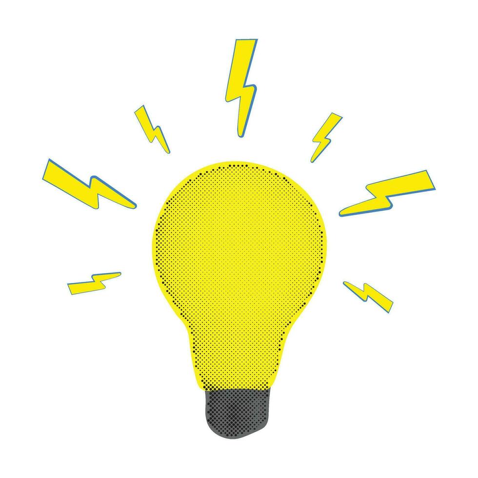 Trendy halftone collage lightbulb. Business idea and solutions. Smart thinking vector