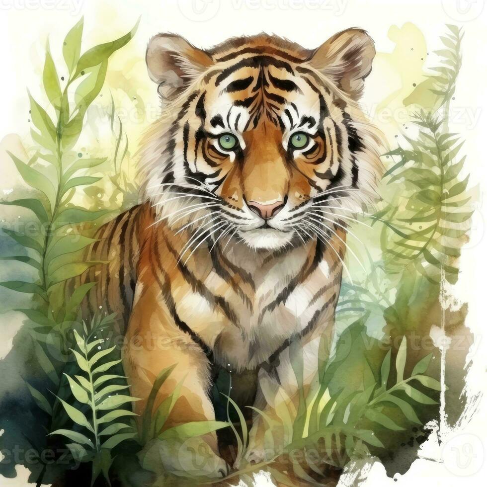 AI generated Watercolor Tiger for kids. AI Generated photo