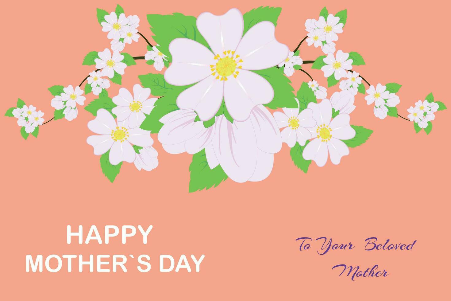 Happy Mother's Day with love, with bright spring apple blossoms against a background of peach fuzz. Vector illustration.