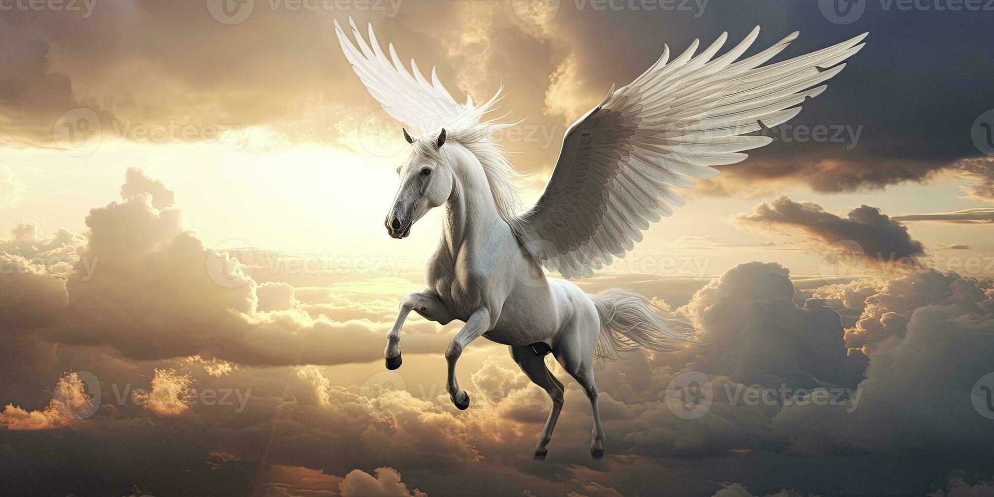 AI generated A white horse with wings. AI Generated photo