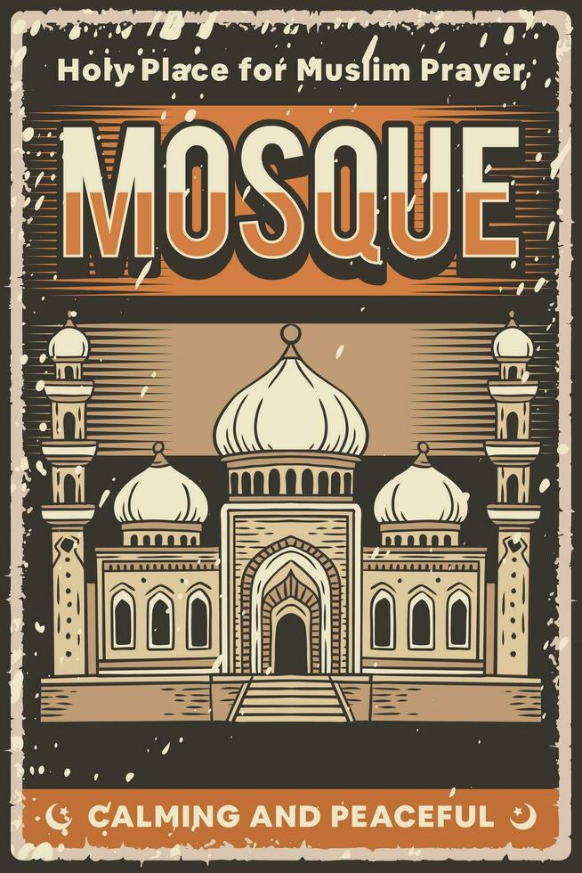 Retro Vintage Mosque Poster Vector