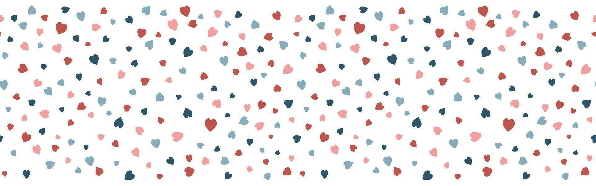 Romantic style hearts shape border. Vector seamless pattern. Valentine day background Isolated on white background