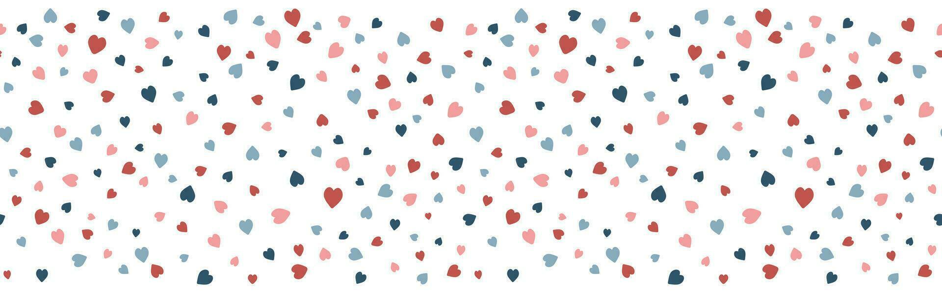 Romantic style hearts shape border. Vector seamless pattern. Valentine day background Isolated on white background