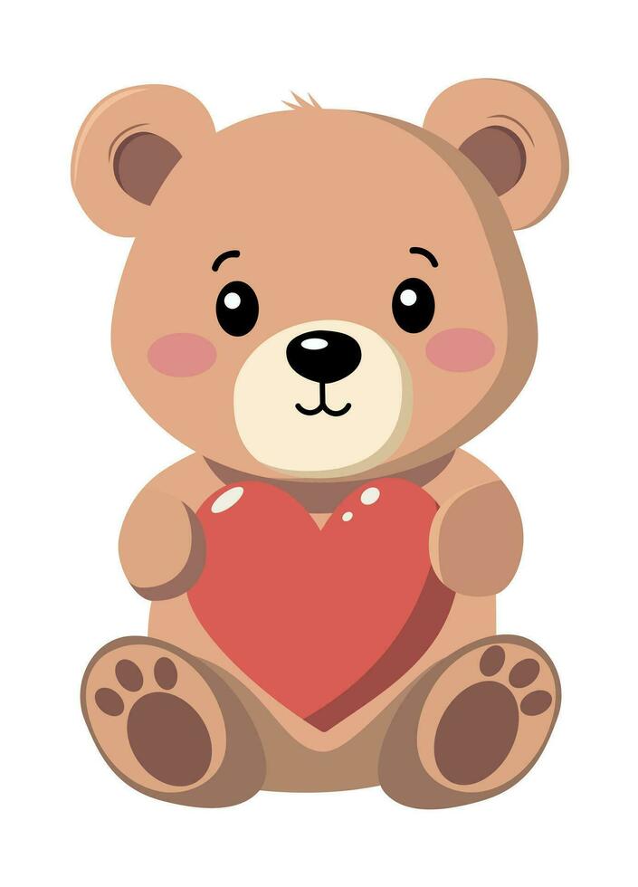 linda osito de peluche oso participación un grande corazón. San Valentín día tarjeta. vector plano ilustración. aislado en un blanco antecedentes.