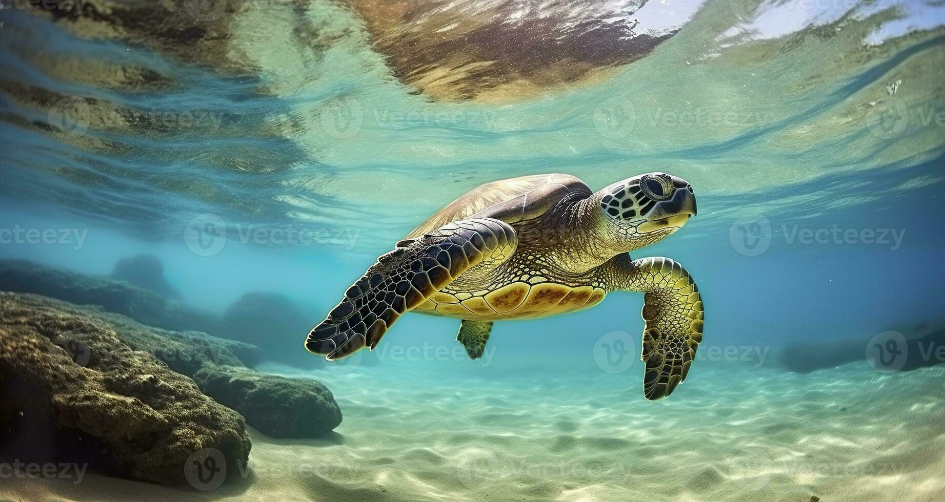 AI generated Photo of Sea turtle in the Galapagos island. Generative AI