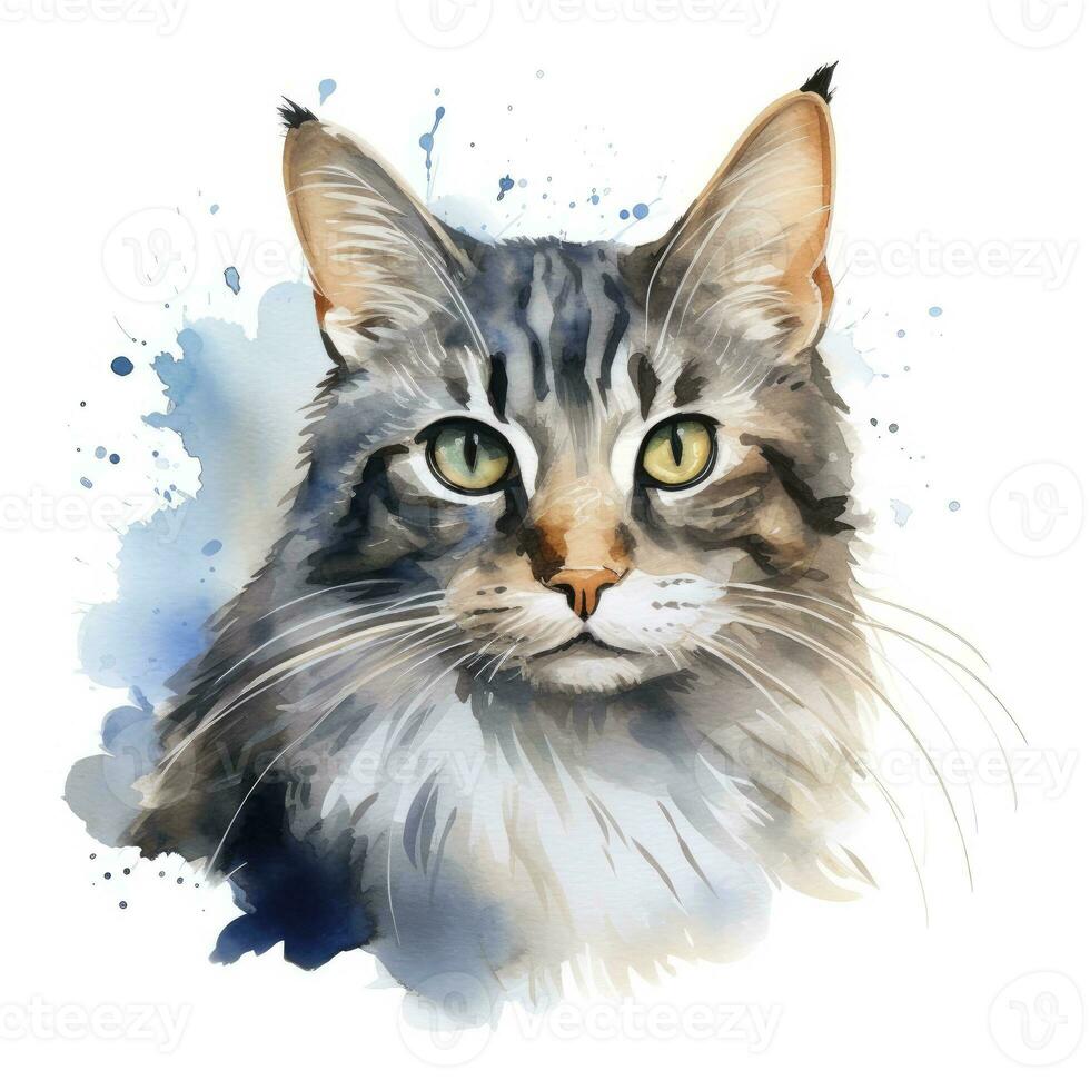 ai generado acuarela gato acortar Arte en blanco antecedentes. ai generado foto