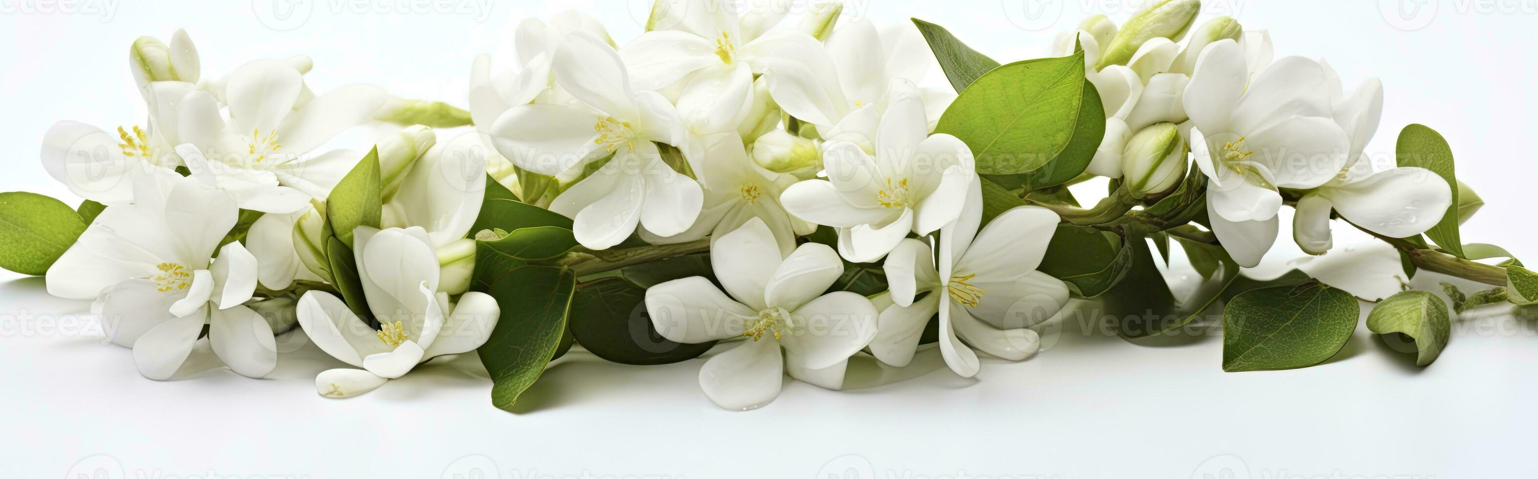 AI generated Jasmine flowers on white surface. AI Generated photo