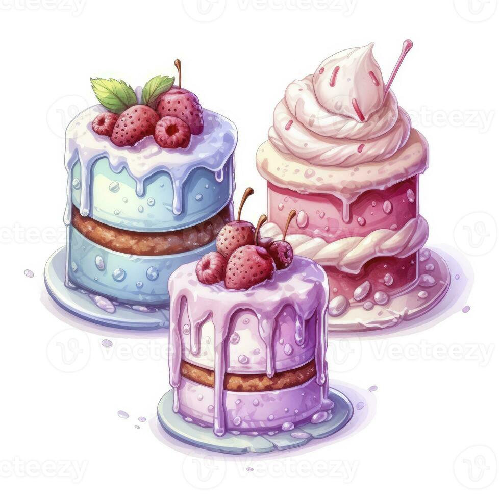 AI generated Set of Cake piece illustration on white background. AI Generated photo