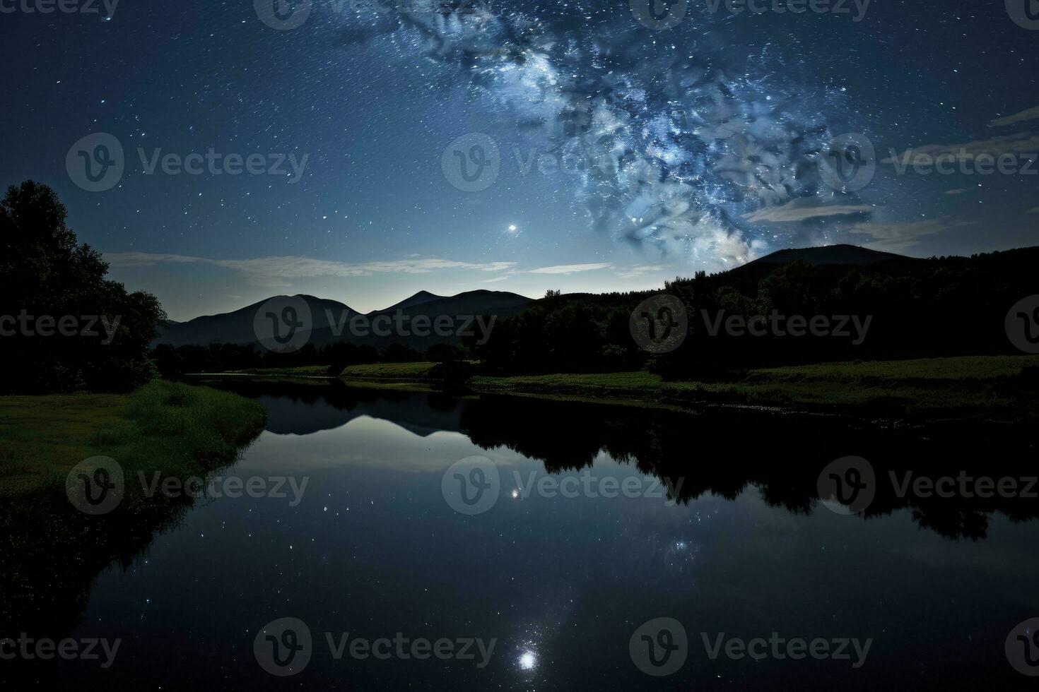 AI generated Milky Way Reflected on Lake. AI Generated photo
