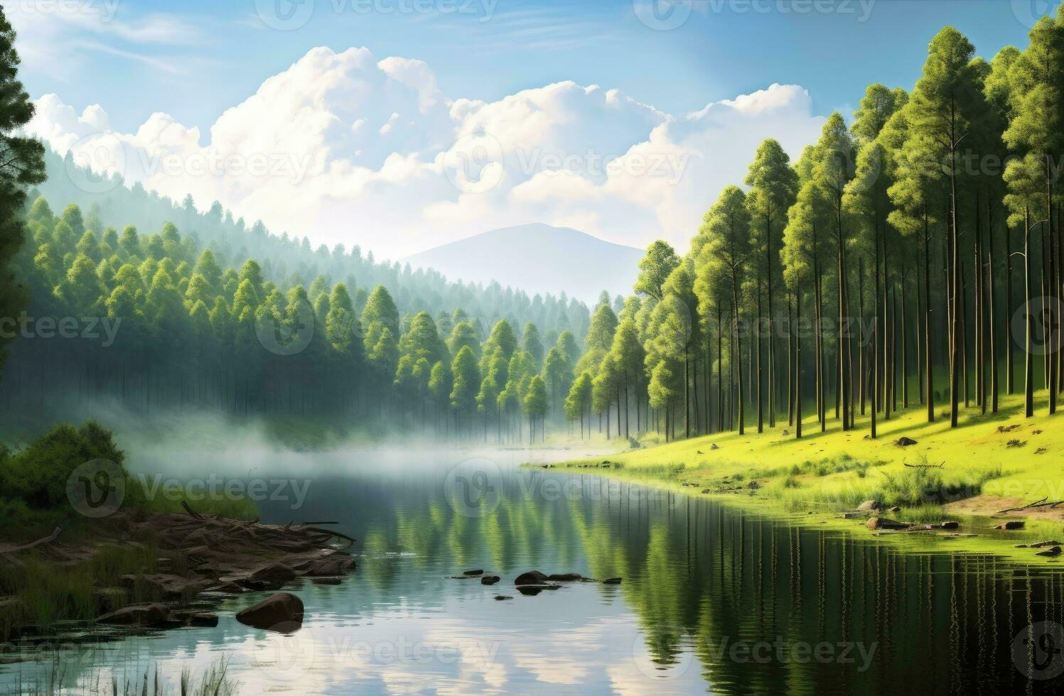 AI generated Beatiful nature lake and forest.AI Generated. photo