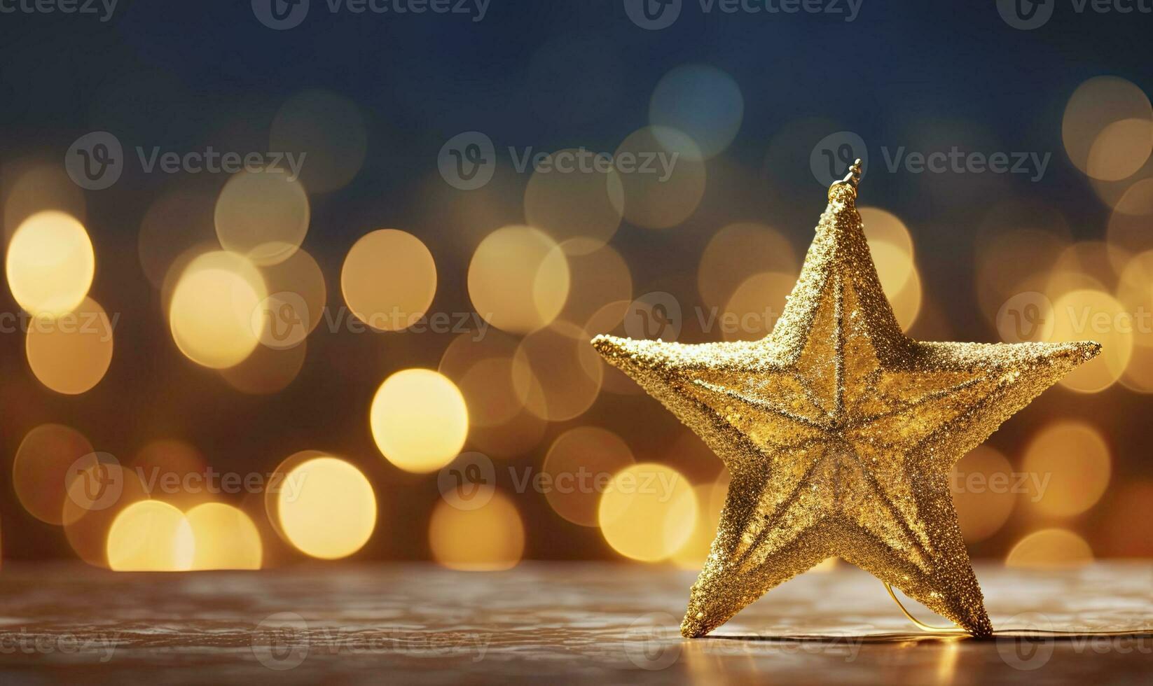 AI generated Sparkling Golden Christmas Star. Ornament Decoration Defocused Bokeh Background. AI Generated photo