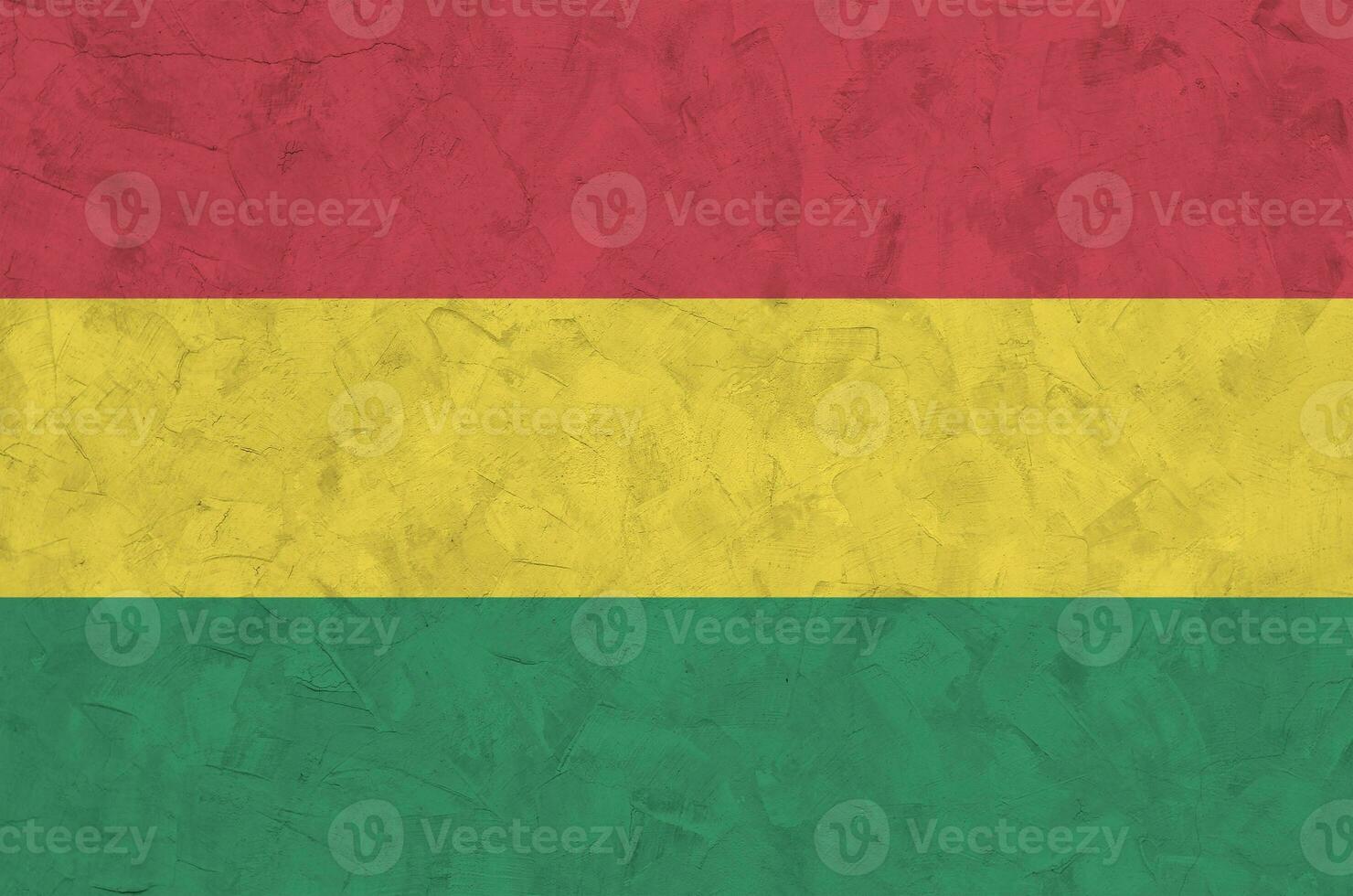 Bolivia flag depicted in bright paint colors on old relief plastering wall. Textured banner on rough background photo