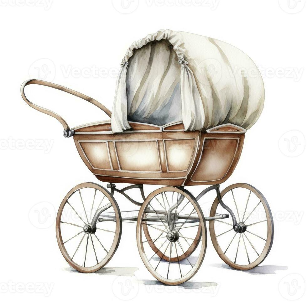 AI generated Watercolor Baby carriage Clipart on white background. AI Generated photo