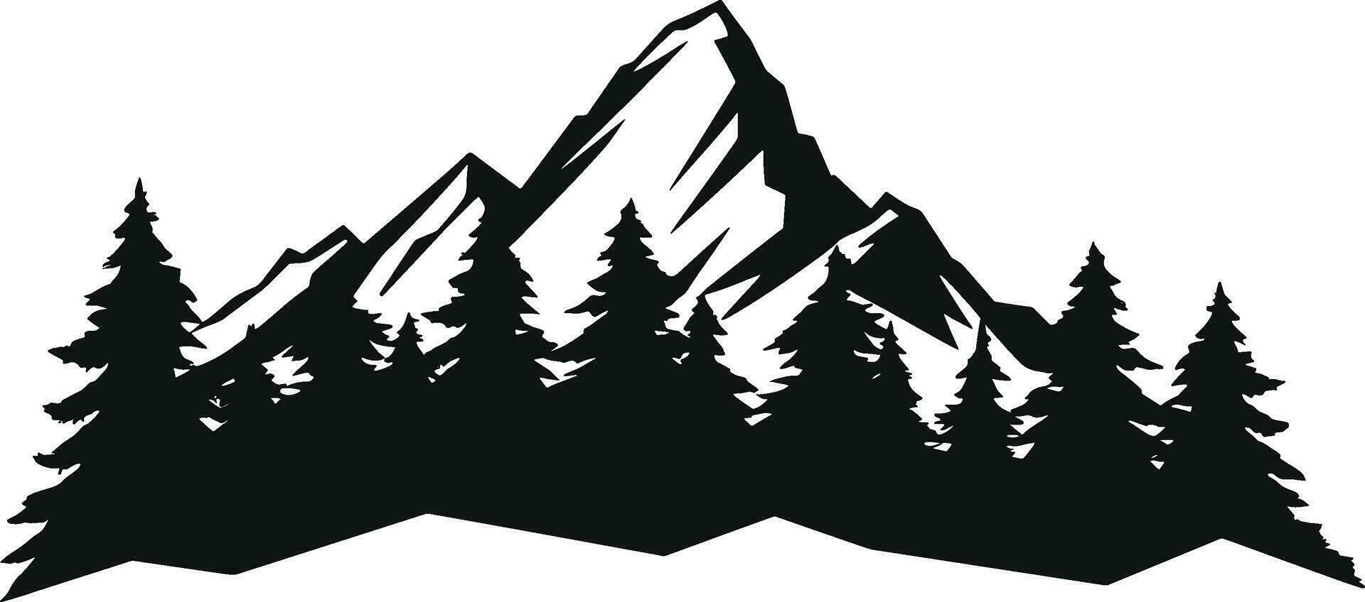 Simple hand-drawn vector drawing in black outline. Nature, panoramic landscape, mountain top. Ink sketch. Tourism, travel, sport. AI generated illustration.