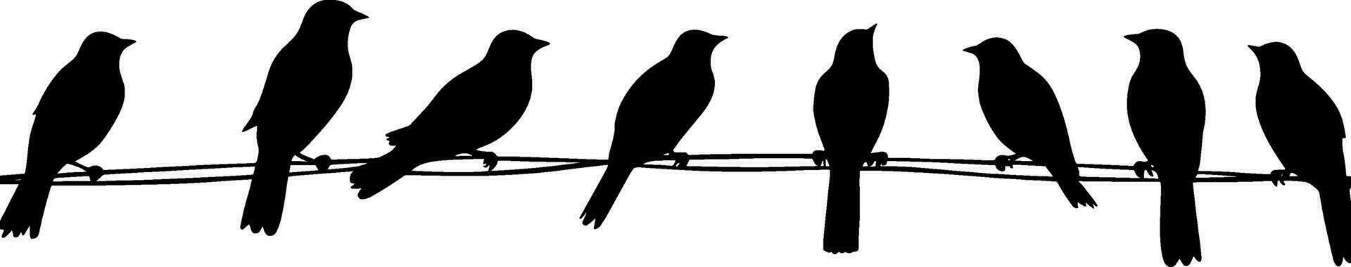 A silhouette of birds Purple Martins on a telephone wire. AI generated illustration. vector