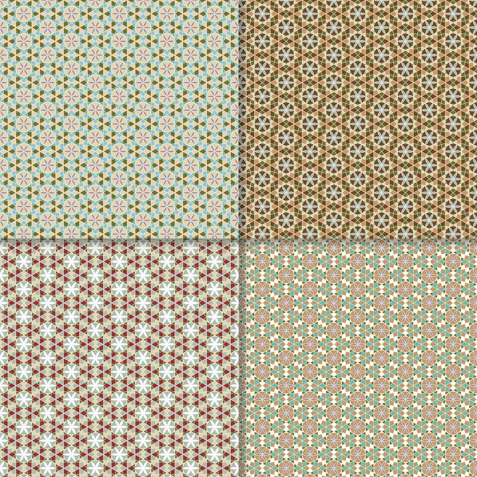 Four geometric seamless patterns. Can be used on textiles, wallpapers, surfaces, venue designs and as a background for cards and invitations vector