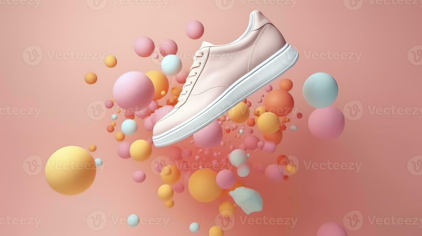 AI generated Flying trendy sneakers on creative colorful background, Stylish fashionable concept. AI Generated photo