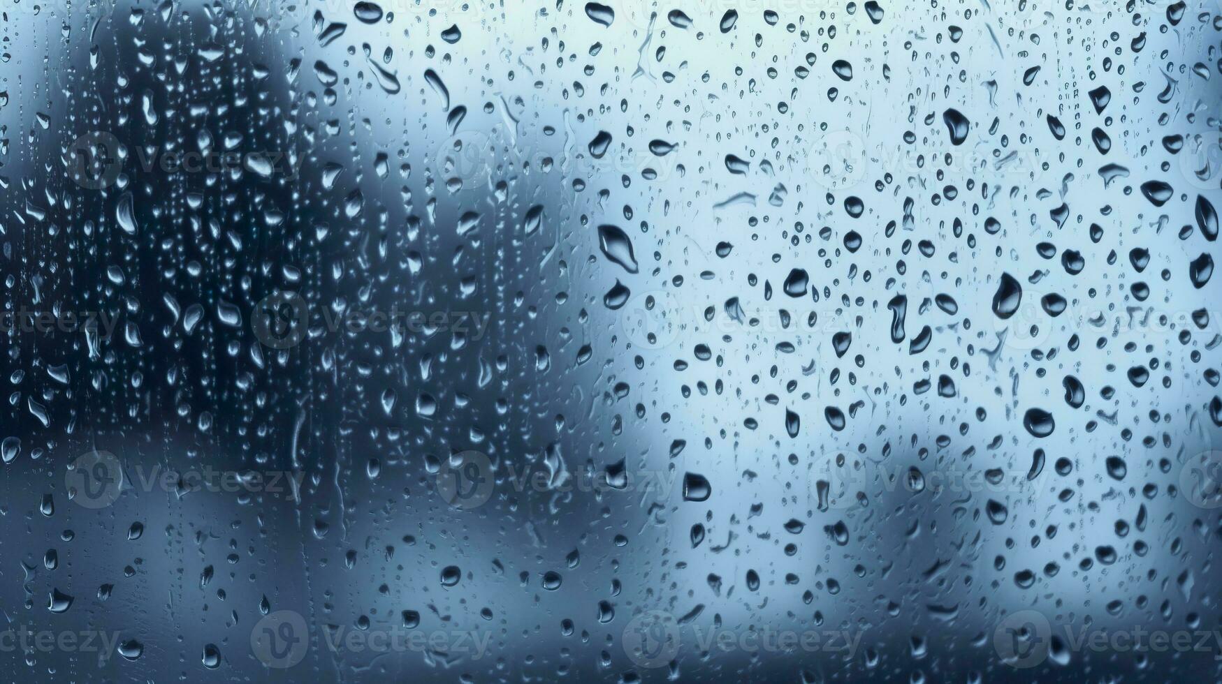 AI generated Raindrops on the window. Blue tone. Generative AI photo