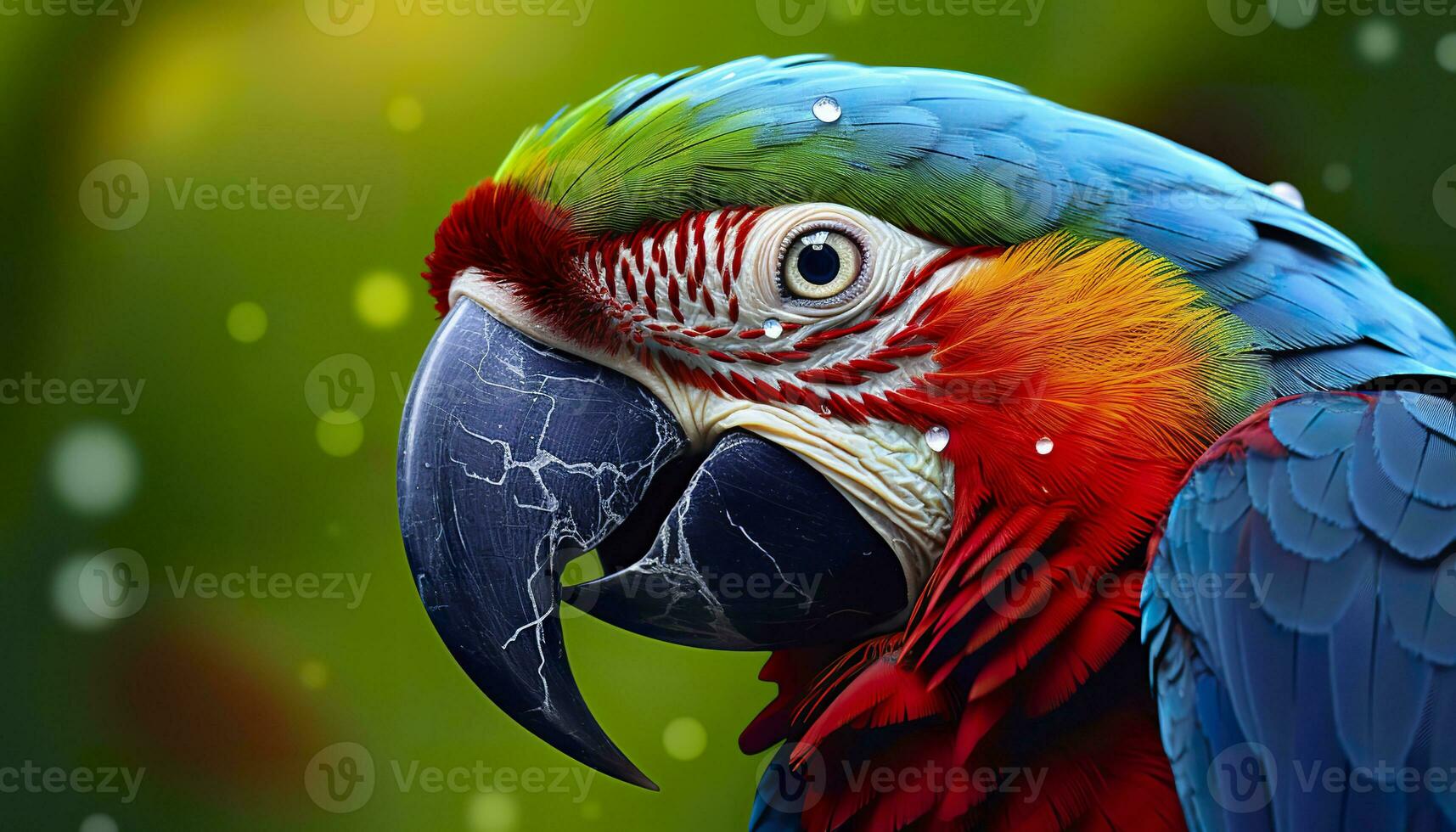AI generated Tropical macaw perched, vibrant feathers in focus. Generative AI photo
